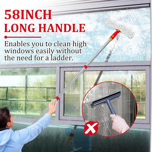 SkyShine Pro - Window Cleaning Kit-Long Handle Squeegee (58 Inches)